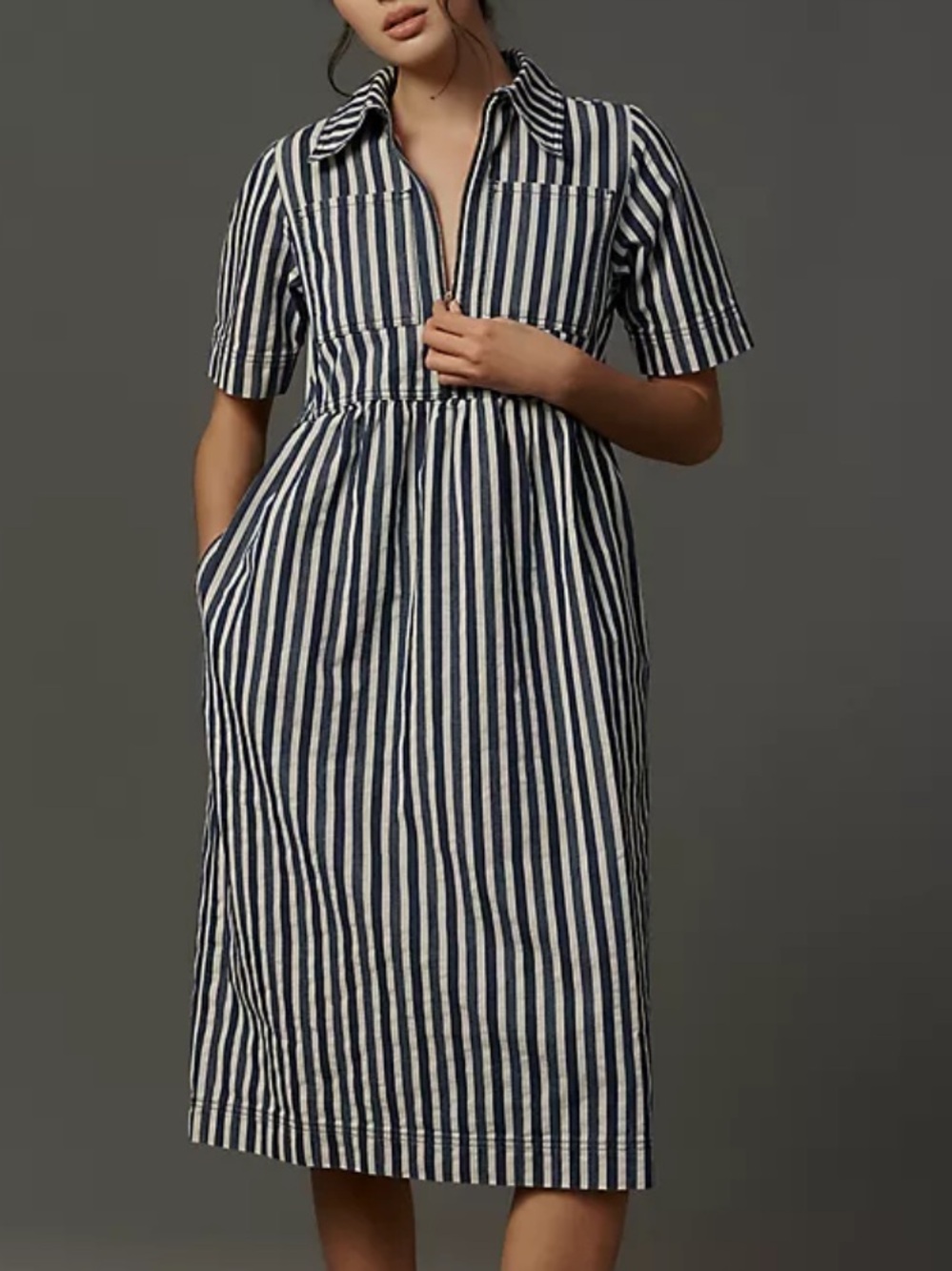Aligne women’s Gabriella short sleeve blue stripe denim mini dress 4